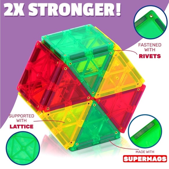 Playmags 100-Piece Magnetic Tiles Building Blocks Set, 3D Magnet Tiles for Kids - Picture 6 of 9